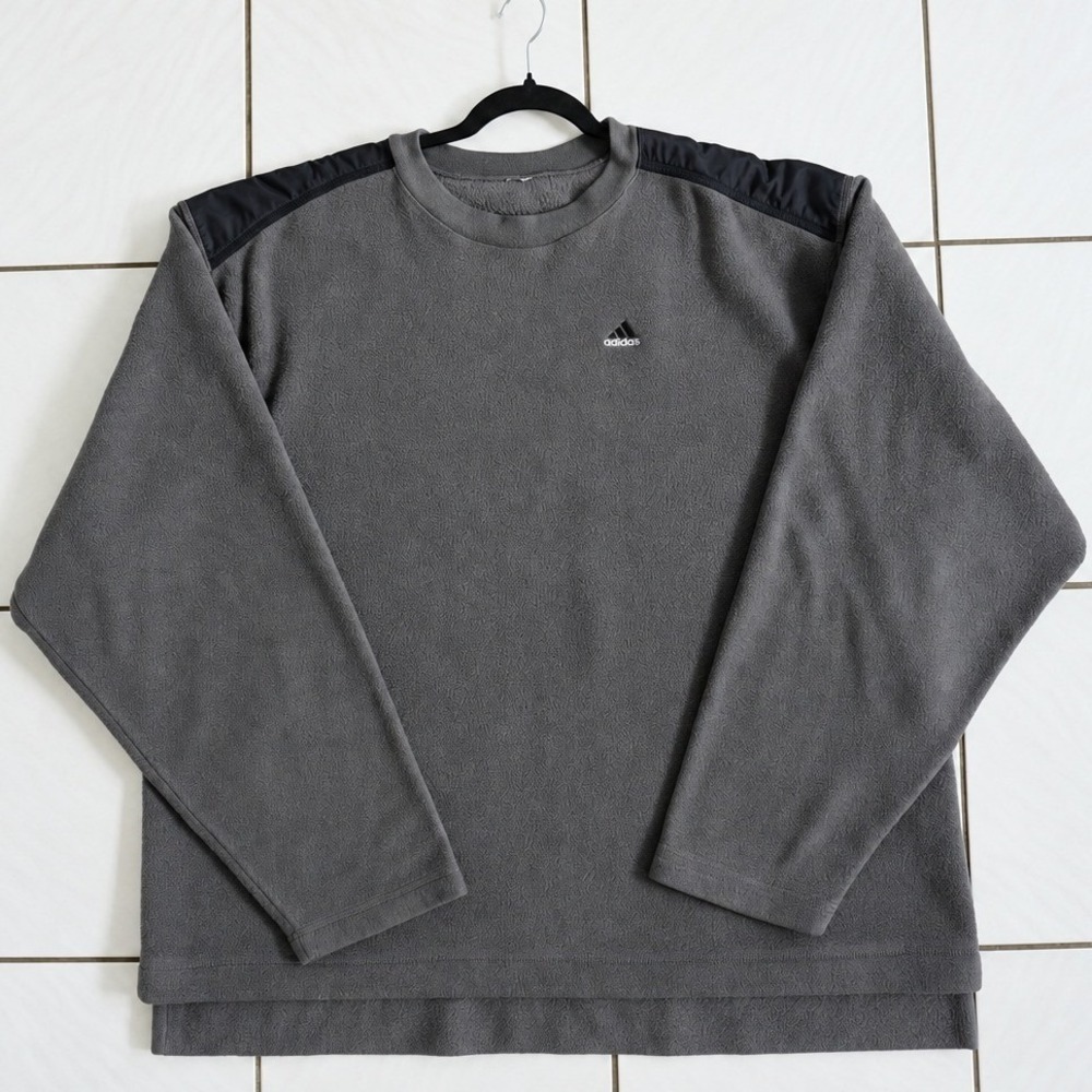 Vintage 1999 Adidas Gray Fleece Crewneck XL Black Nylon Shoulder Y2K 90s
